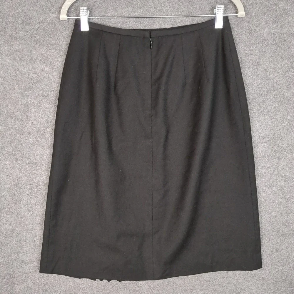 Talbots Petites Black 100% Wool Pencil Skirt Italian Fabric Pleated Vent Size 8P